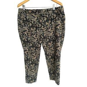 Talbots Hampshire Ankle Pants Black Tan Paisley Stretch Size 14P 14 Petite